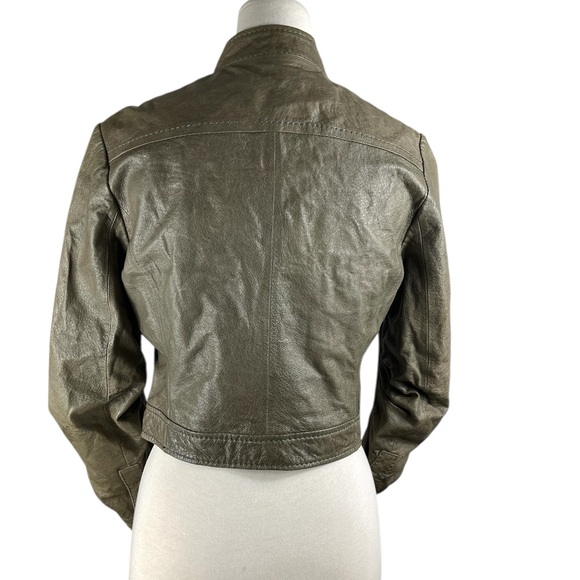 BCBGMAXAZRIA Olive Green Leather Women's Bomber Jacket-Small - Picture 2 of 11
